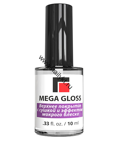 Mega Gloss Верхнее покрытие с сушкой и эффектом мокрого блеска 10мл Milv