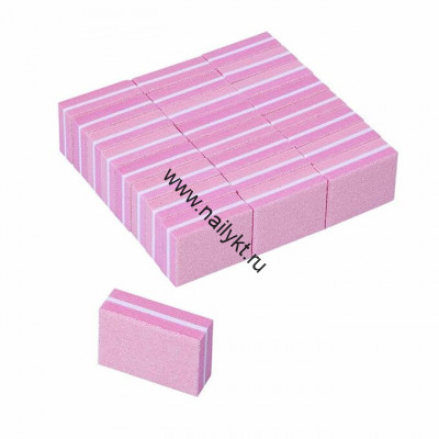 Баф Kristaller Mini - Бафик для ногтей малый квадрат 25 шт/уп (3,5*2,5 см) Розовые