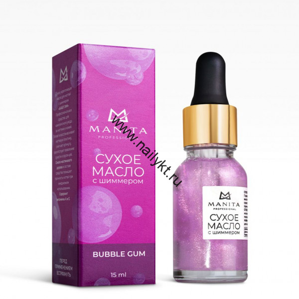 Масло для кутикулы MANITA PROFESSIONAL сухое укрепляющее с шиммером BUBBLE GUM 15 ml