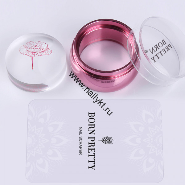 (39258-2)Набор штамп розовый металл силиконовый+скрапер Born Pretty