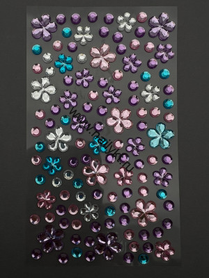 Наклейки для ногтей, лица и тела микс с цветочками розовые/голубые/фиолетовые ZOO 1841