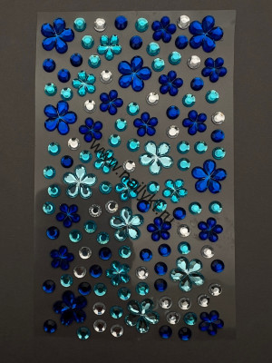 Наклейки для ногтей, лица и тела микс с цветочками синие/голубые ZOO 1843