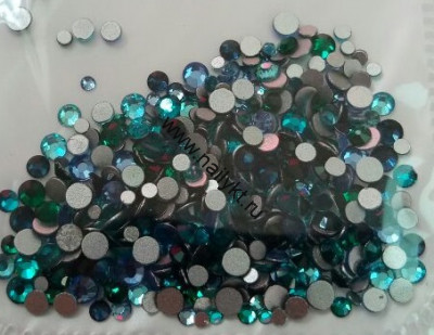 Стразы стекло MIX Blue+Green ss4-ss10 (пакет 400 штук)